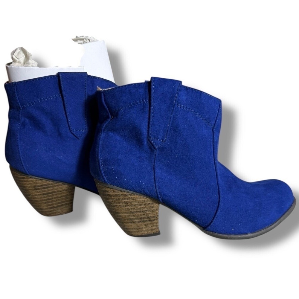 Qupid Western Cowboy Ankle Booties Stacked Heel Blue Faux Suede Size 6.5 - Picture 2 of 8